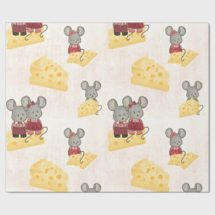 Papel De Regalo Familia del ratón sentada en un bloque de queso