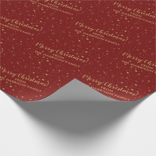 Papel De Regalo Familia personalizada Red Gold Feliz Navidad