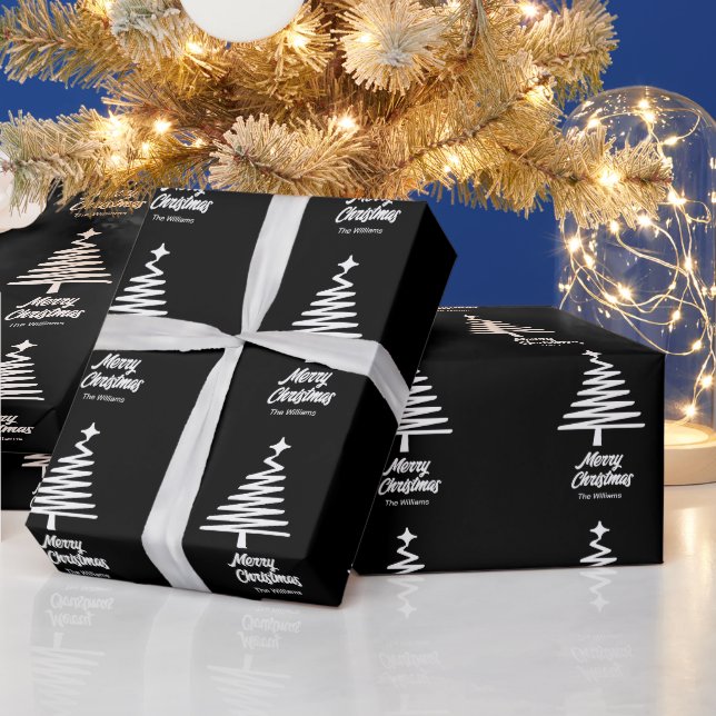 Papel De Regalo Familia personalizado Nombre Feliz Navidad Blanco  (Vacaciones)