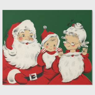Papel De Regalo Familia Retro Santa de Mitad de Siglo – Kitsch Cla