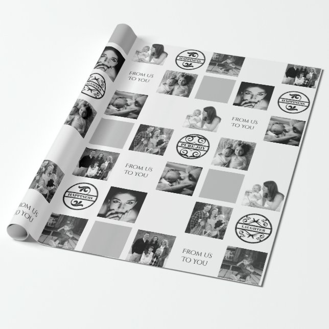 Papel De Regalo Familia Seis Personalizados de fotografía negro y  (Desenrollado)