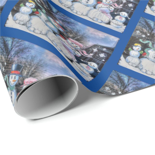 Papel De Regalo Familia Snowman (Esquina del rollo)