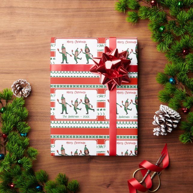 Papel De Regalo Famosa foto de la familia Elf verde rojo Feliz Nav (Regalo de vacaciones)