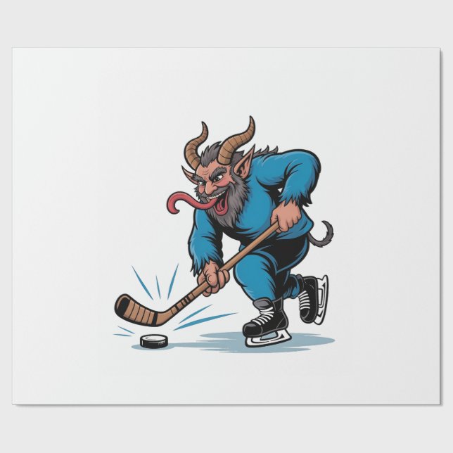 Papel De Regalo Famoso Krampus jugando al hockey sobre hielo (Superficie plana)