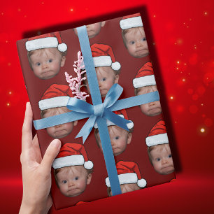Papel De Regalo Famoso Personalizado Baby Face Foto de Santa Hat N