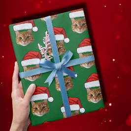Papel De Regalo Famoso Personalizado Face Cat Photo Santa Hat Navi
