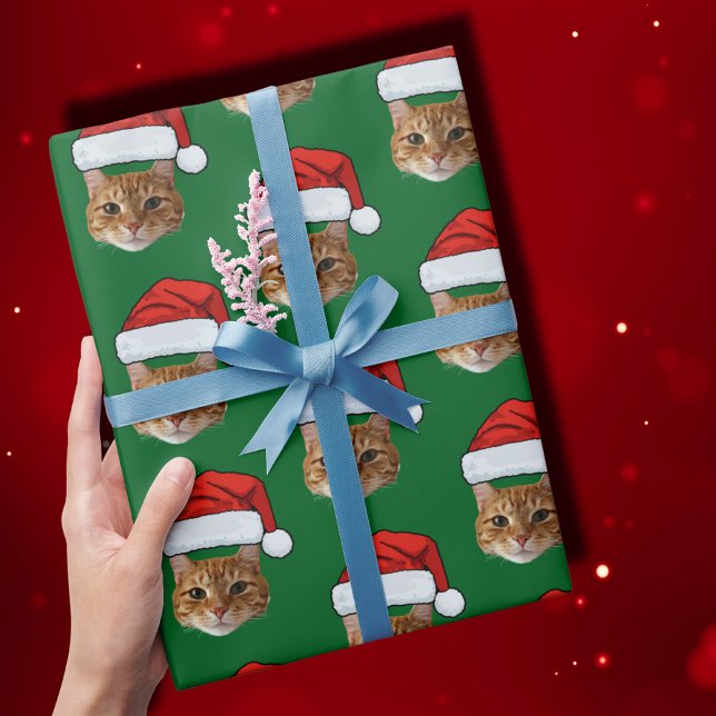 Papel De Regalo Famoso Personalizado Face Cat Photo Santa Hat Navi (Subido por el creador)