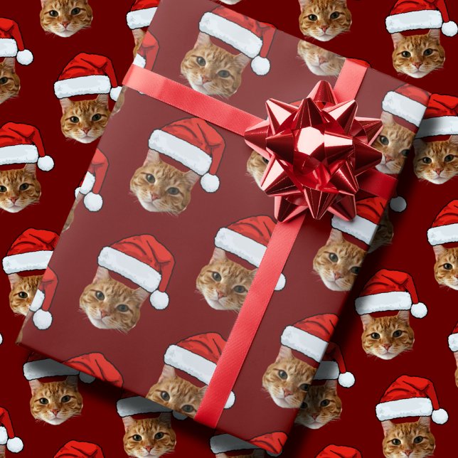 Papel De Regalo Famoso Personalizado Face Cat Photo Santa Hat Navi (Subido por el creador)