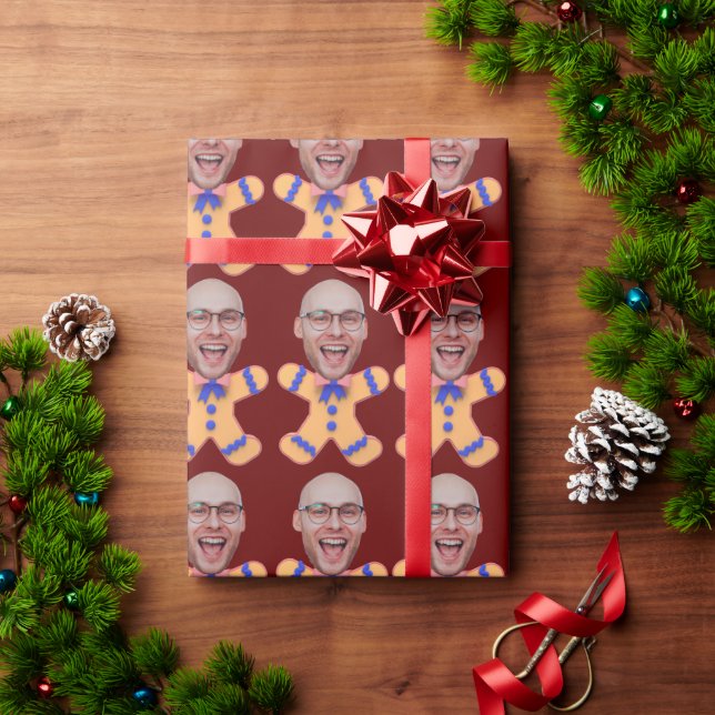 Papel De Regalo Famoso Personalizado Face Photo Gingerbread Hombre (Regalo de vacaciones)