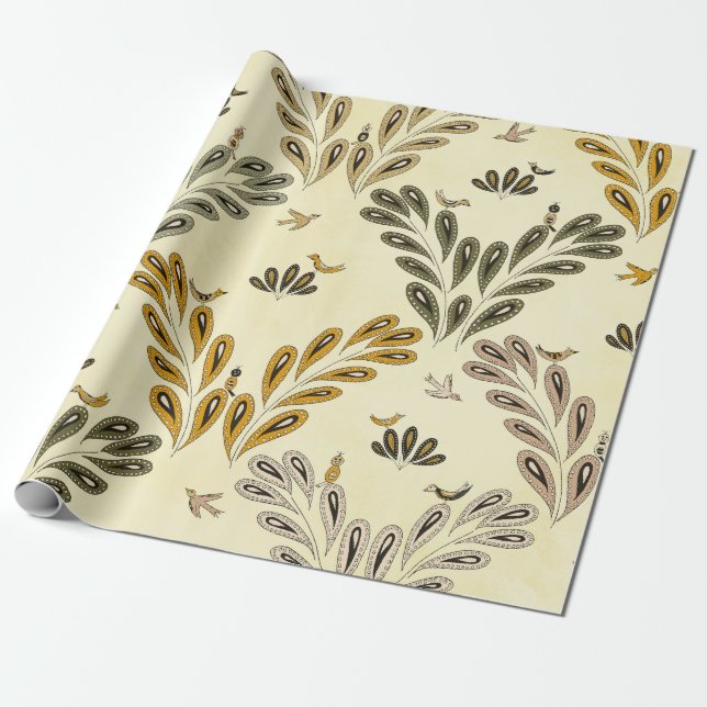 Papel De Regalo Fancy Birds and Flowers 2 (Desenrollado)