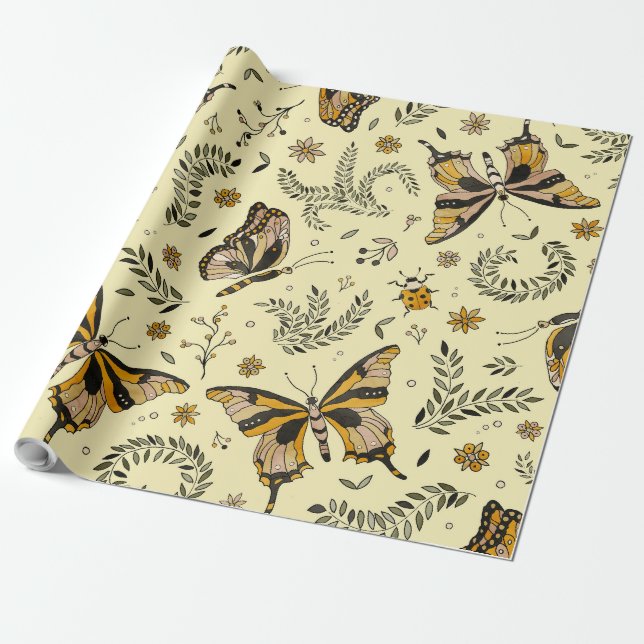 Papel De Regalo Fancy Butterflies and Flowers (Desenrollado)