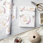 Papel De Regalo Fancy Cherry Blossom 21st Birthday Wrapping Paper<br><div class="desc">Haga que la celebración de cumpleaños sea verdaderamente especial con nuestro Elegante Papel de envolvimiento de cerezos 21 cumpleaños. Este papel de envolvimiento personalizado presenta un diseño sofisticado, donde los deseos de cumpleaños están enmarcados con una exquisita flor de cerezo y corona de oro. La corona está acondicionada en un...</div>