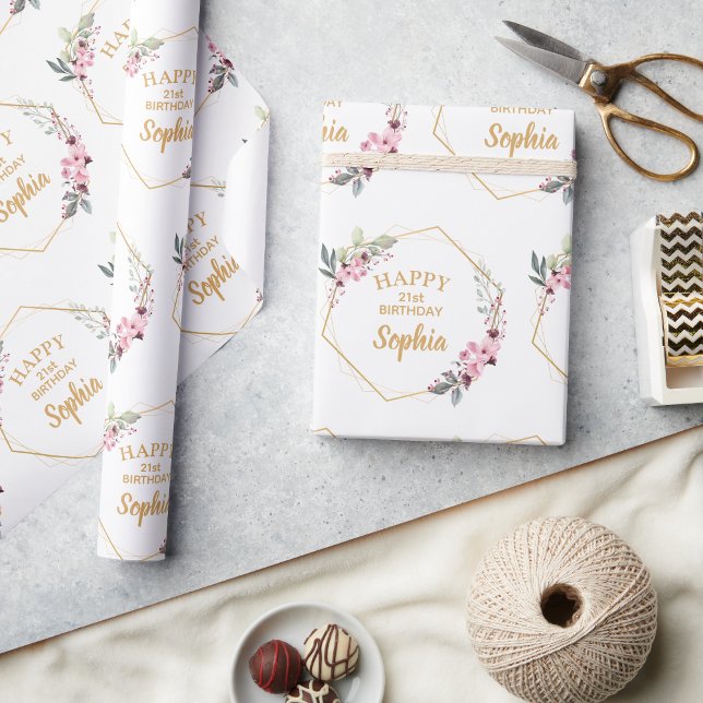 Papel De Regalo Fancy Cherry Blossom 21st Birthday Wrapping Paper (Elevate Your Gift with Floral Elegance! 🌸✨)