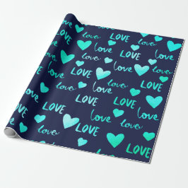 Papel De Regalo Fancy Heart Ocean Blue Navy Purpurina Love Valenti