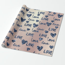 Papel De Regalo Fancy Hearts Blue Navy Rosa Purpurina Love Valenti