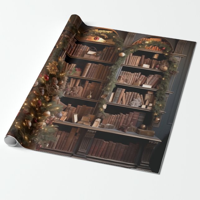 Papel De Regalo Fancy Library Books (Desenrollado)