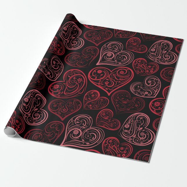 Papel De Regalo Fancy Pink Hearts Valentine (Desenrollado)