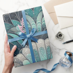 Papel De Regalo Fans de Art Nouveau Blue and Silver