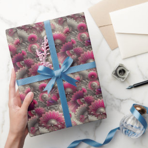 Papel De Regalo Fans de rosa y plateado Art Nouveau