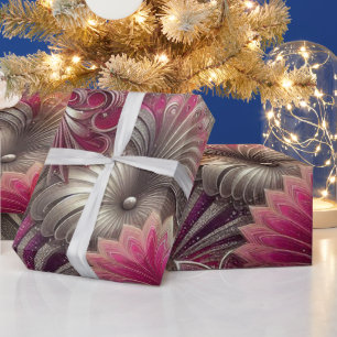 Papel De Regalo Fans de rosa y plateado Art Nouveau