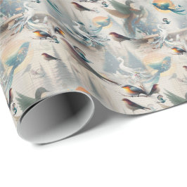 Papel De Regalo Fantasía Artística, Dibujos de Aves en Color