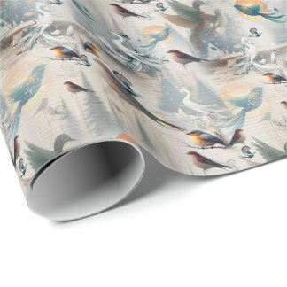 Papel De Regalo Fantasía Artística, Dibujos de Aves en Color
