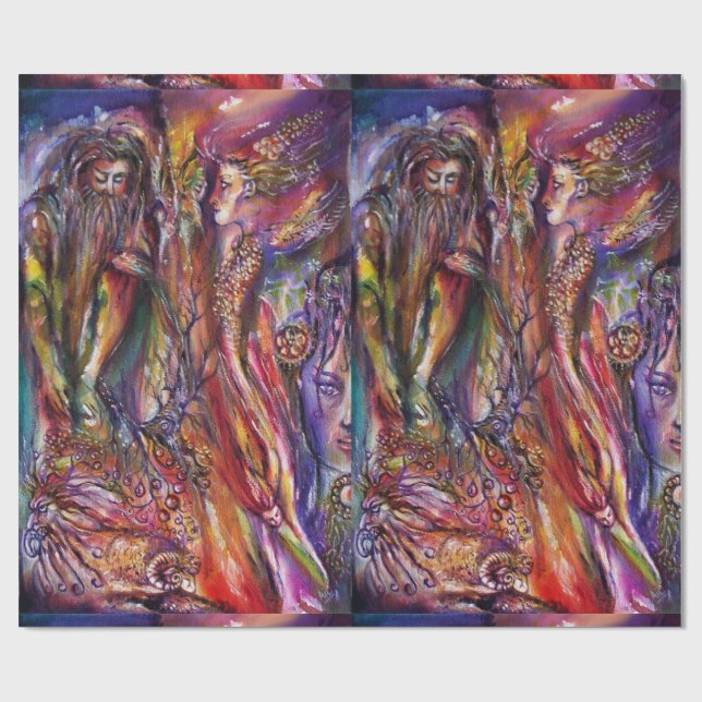 Papel De Regalo Fantasía azul púrpura VIVIENE Y MERLIN (Superficie plana)
