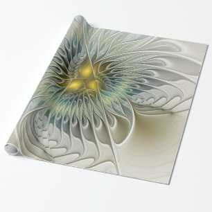 Papel De Regalo Fantasía de flor de plata dorada arte fractal abst
