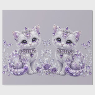 Papel De Regalo Fantasía de gatito enjoyado de púrpura real