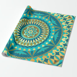 Papel De Regalo Fantasia de Mandala de Oro Azul