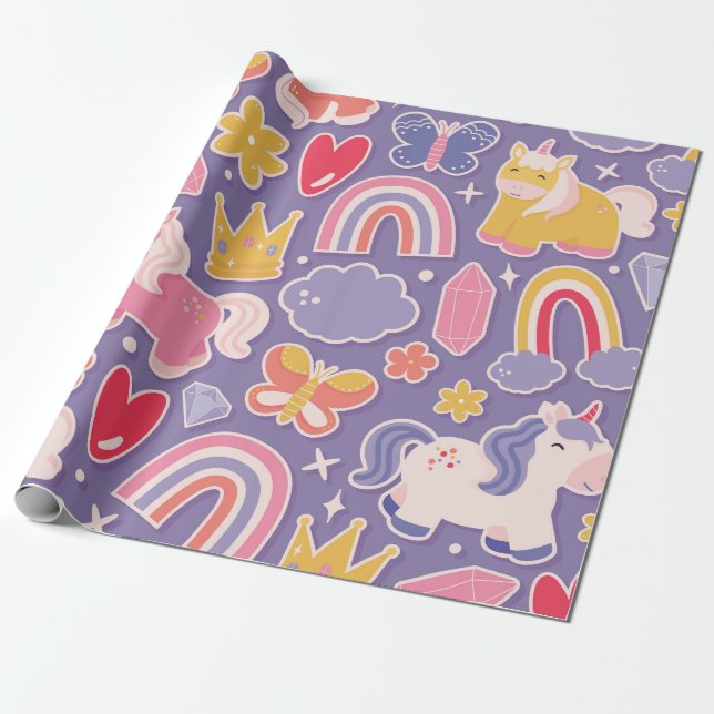 Papel De Regalo Fantasía de Unicornio encantada (Desenrollado)