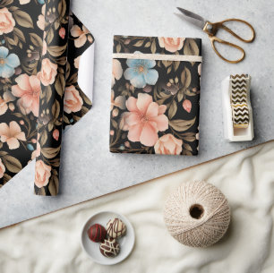 Papel De Regalo Fantasía floral azul y melocotón