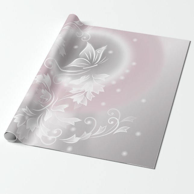 Papel De Regalo Fantasía floral blanca gris de Rubor (Desenrollado)