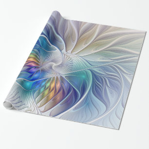 Papel De Regalo Fantasía floral, flor fractal abstracta colorida