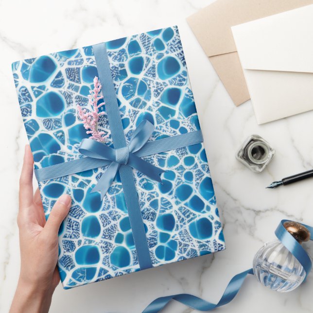 Papel De Regalo Fantasía helada azul y blanca Abstracto Mosaico de (Regalar)