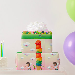 Papel De Regalo Fantasía helado conejo con niño en carrera feliz