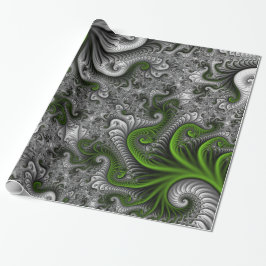 Papel De Regalo Fantasía Mundo Arte Fractal Verde Y Gris Resumen