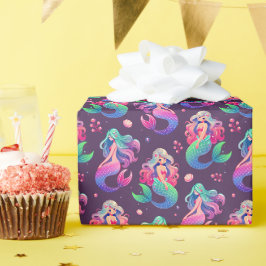 Papel De Regalo Fantasía Patrón de Sirenita con elementos subacuát