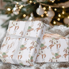 Papel De Regalo Fantasioso Reno Cute Patinando sobre Hielo Navidad