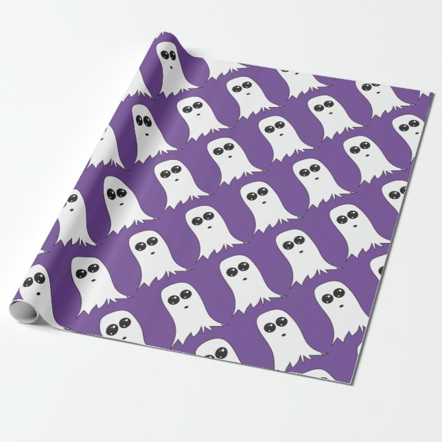 Papel De Regalo Fantasma amistoso con fondo morado (Desenrollado)