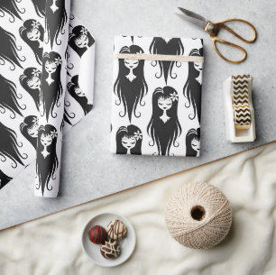 Papel De Regalo Fantasma Bonito en Blanco y Negro