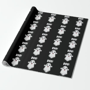 Papel De Regalo Fantasma Boo Lindo Patrón de Halloween en Blanco y