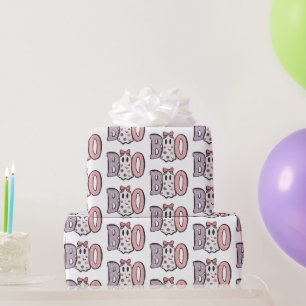 Papel De Regalo Fantasma Boo Morado Rosa Lindo Blanco Halloween