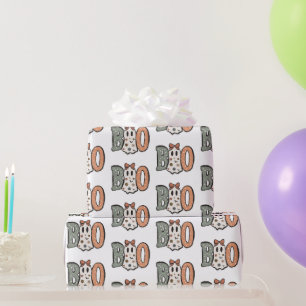 Papel De Regalo Fantasma Boo Naranja Verde Lindo Blanco Halloween