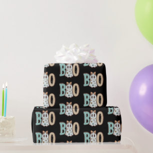 Papel De Regalo Fantasma Boo Verde Naranja Lindo Negro Halloween