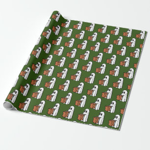 Papel De Regalo Fantasma con truco de bolsa o tratamiento en verde