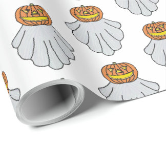 Papel de regalo - Fantasma de calabaza (blanco)