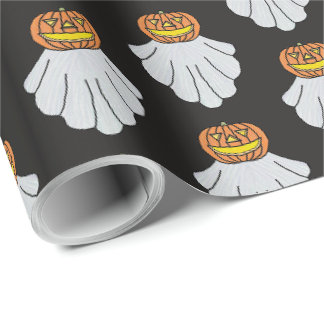 Papel de regalo - Fantasma de calabaza (negro)