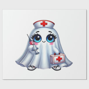 Papel De Regalo Fantasma de Halloween lindo en uniforme de enferme