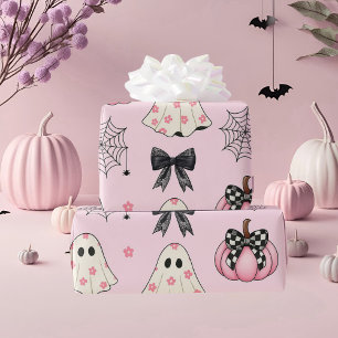 Papel De Regalo Fantasma de Halloween rosa de Pastel, Calabaza